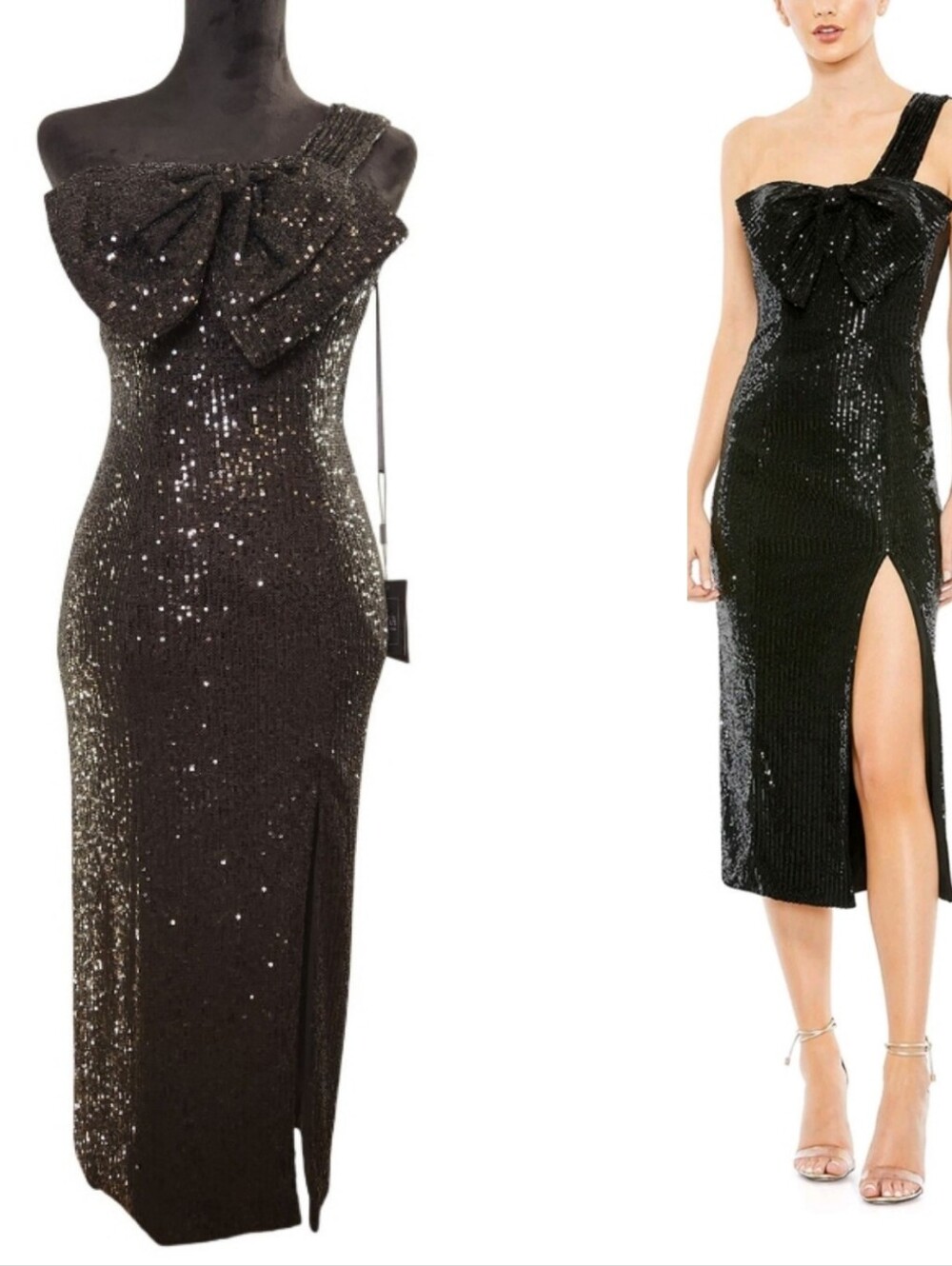 IEENA MAC DUGGAL NWT Sequined One-Shoulder Front Bow Dress Size 2